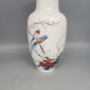 JAY Fine China Vase With Two Blue Birds Sitting On A Limb Japan Porcelain 10"